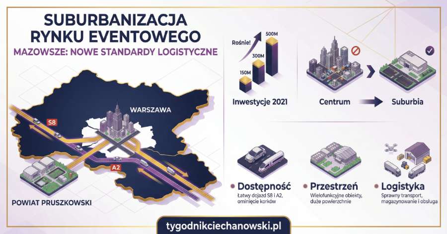 Fot. Materiały własne Villa Mamma Infografika o suburbanizacji rynku eventowego w Mazowszu: inwestycje 2021, dostępność S8 i A2, większa przestrzeń, lepsza logistyka oraz przenoszenie eventów na obrzeża Warszawy